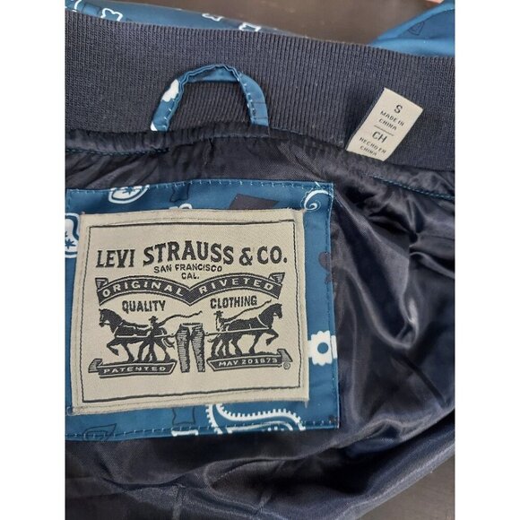 Levi's Blue Bandana Water Resistant Mens Sz S Small Puffer Bomber Jacket Coat D - Picture 3 of 4